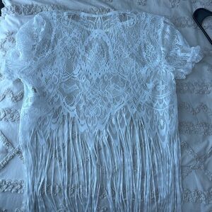 Elegant White Lace Fringe Top